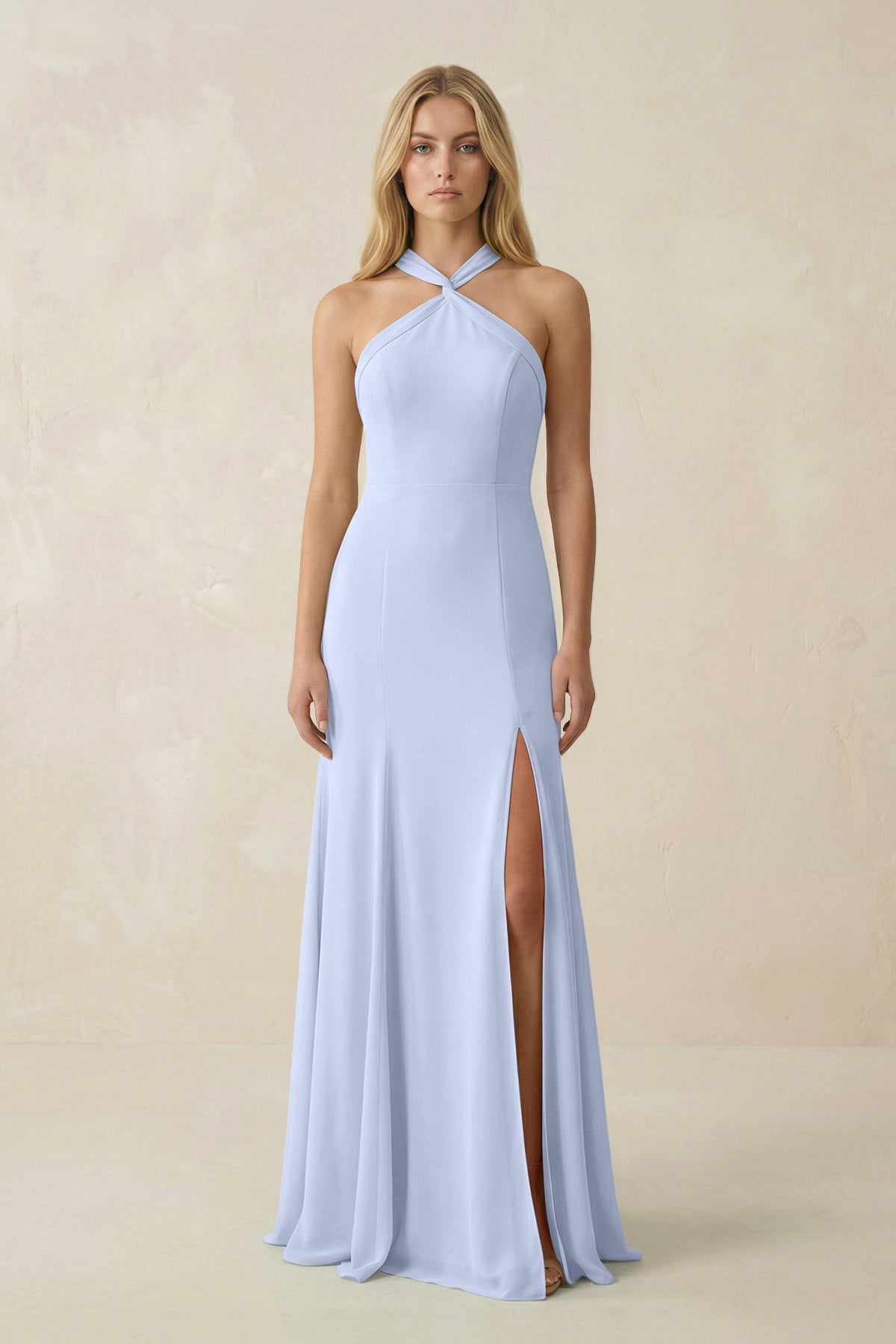 chiffon mermaid bridesmaid dresses Halter Ruched Dress in Ice Made To Order Sizes:AU 3XL/18 (+$70.00) these dresses help create Fuji DUSK BLUE blue dress elegant Simple