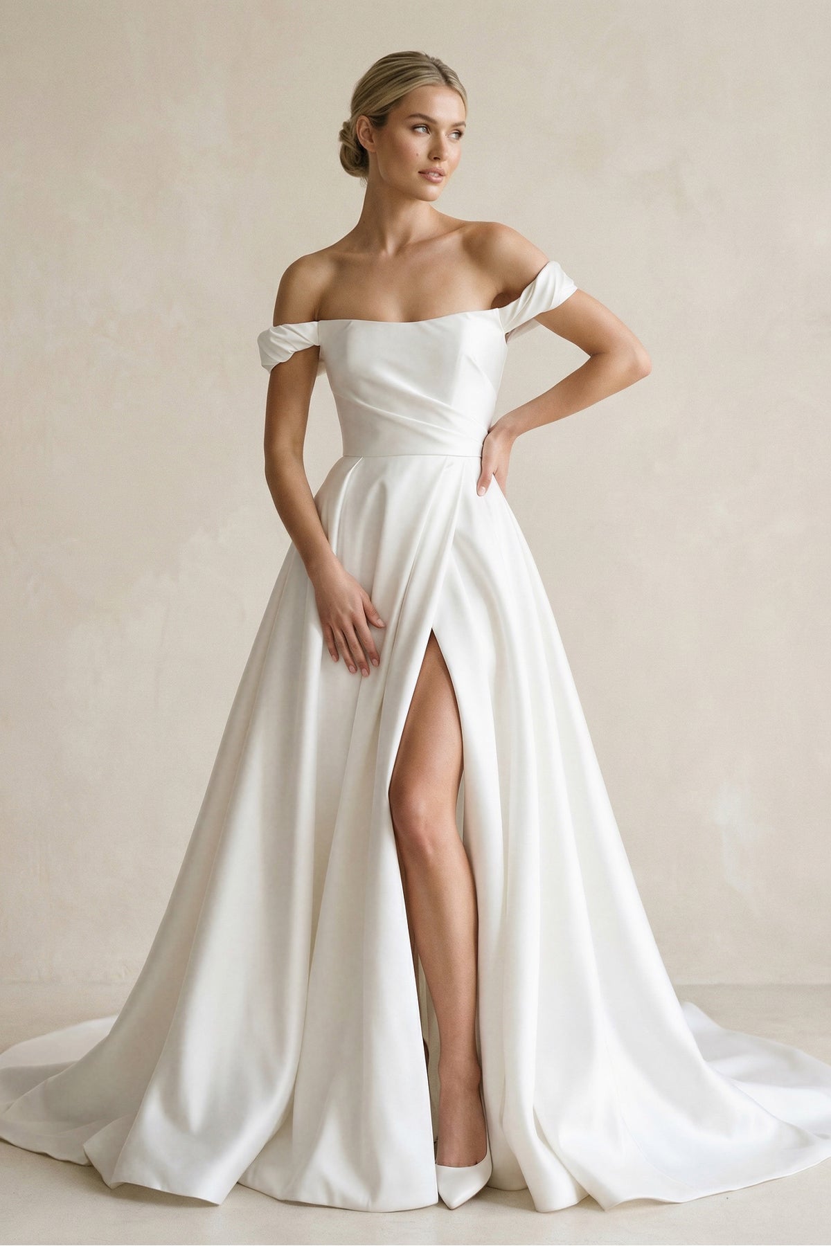 white satin a line wedding dress KISSBRIDAL Wedding Guest Dresses | front Color:Slate_Blue