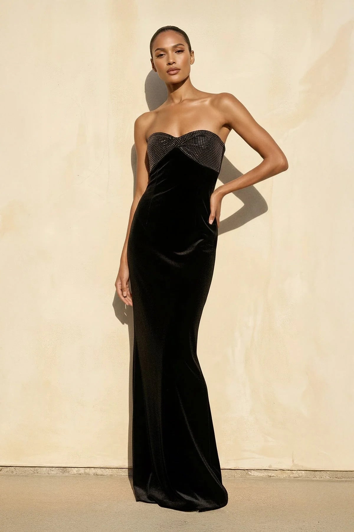 black strapless wedding guest dress KissBridal Melody Floral Midi Dress offering elegance and comfort Shoe size:42 blairswesternwear.com