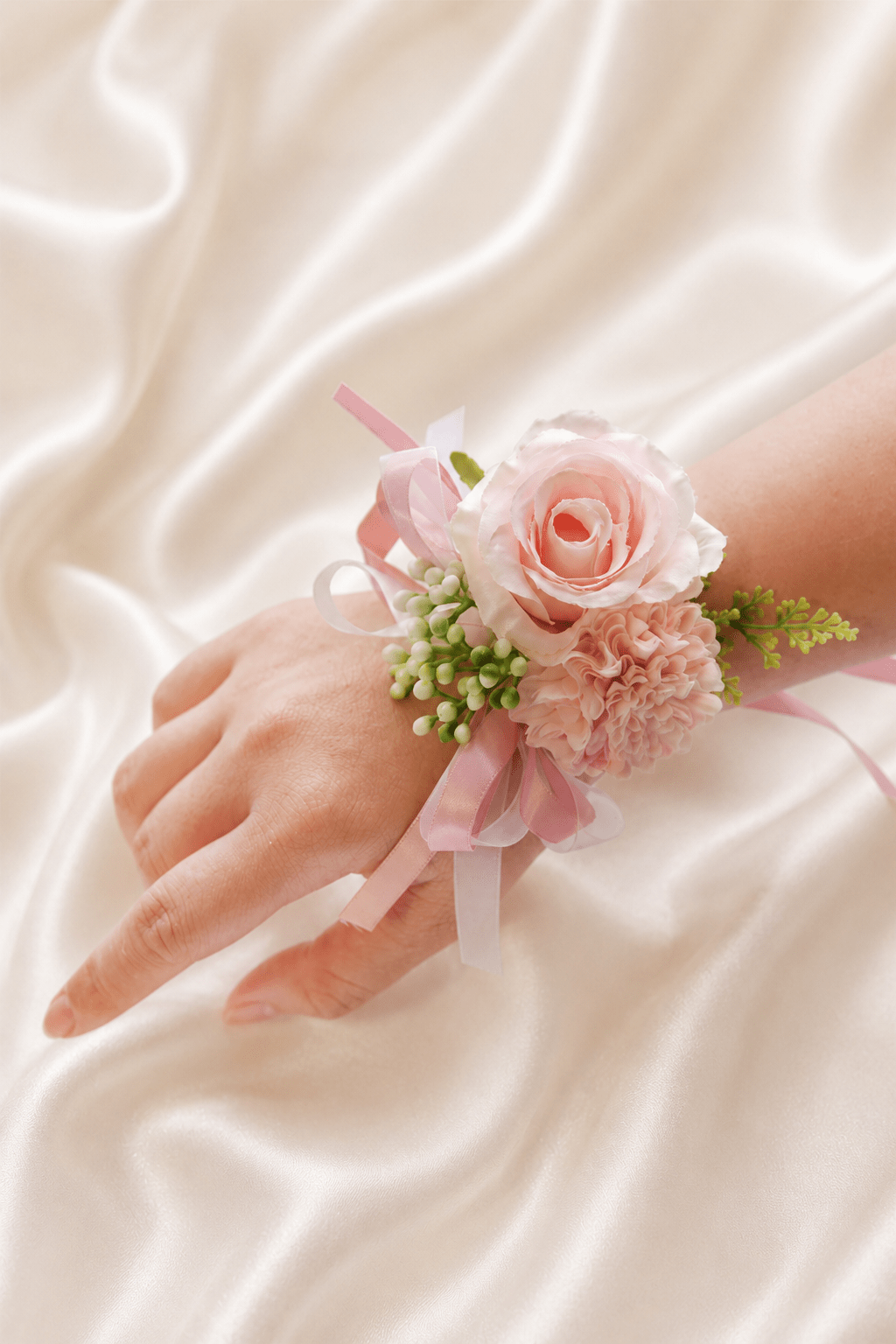 Silk Roses Artificial Bridesmaid Wrist Corsage in Pink - KISS BRIDAL Accessories
