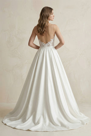 Sweetheart Appliqued Satin Ball Gown Wedding Dress in White