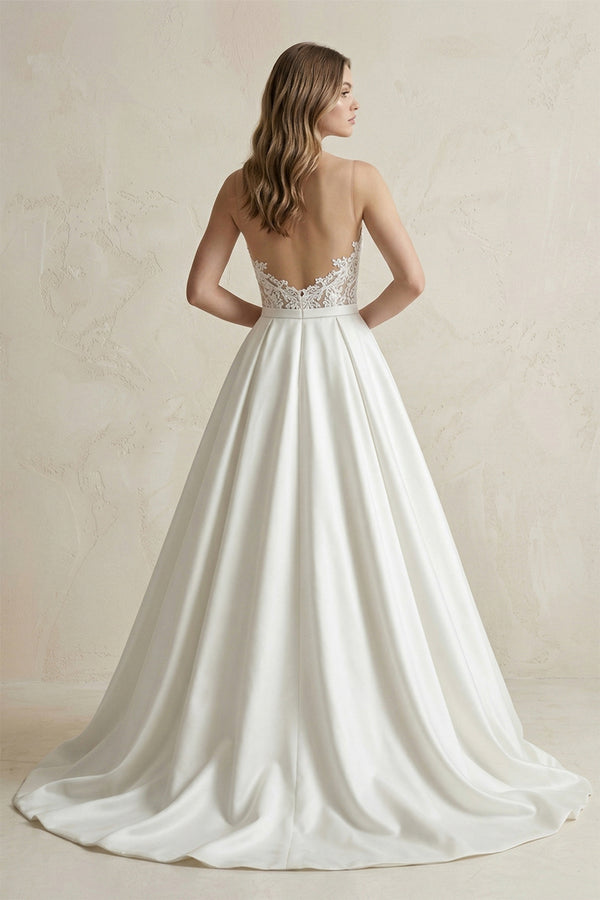 Sweetheart Appliqued Satin Ball Gown Wedding Dress in White