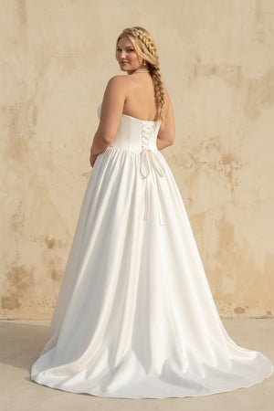 Strapless Satin Ball-Gown Wedding Dress in White