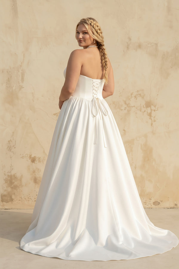 Strapless Satin Ball-Gown Wedding Dress in White