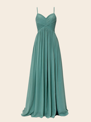A Line  Straps Neck Green Chiffon Bridesmaid Dresses