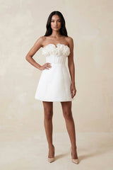 3D Flower Strapless Corset A - Line Crepe Wedding Dress in White - KISS BRIDAL Wedding Dresses