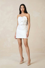 3D - Flower Strapless Sheath Mini Wedding Dress in White - KISS BRIDAL Wedding Dresses