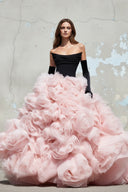3D Flower Tulle Gown In Black and Pink - SHE IS ME