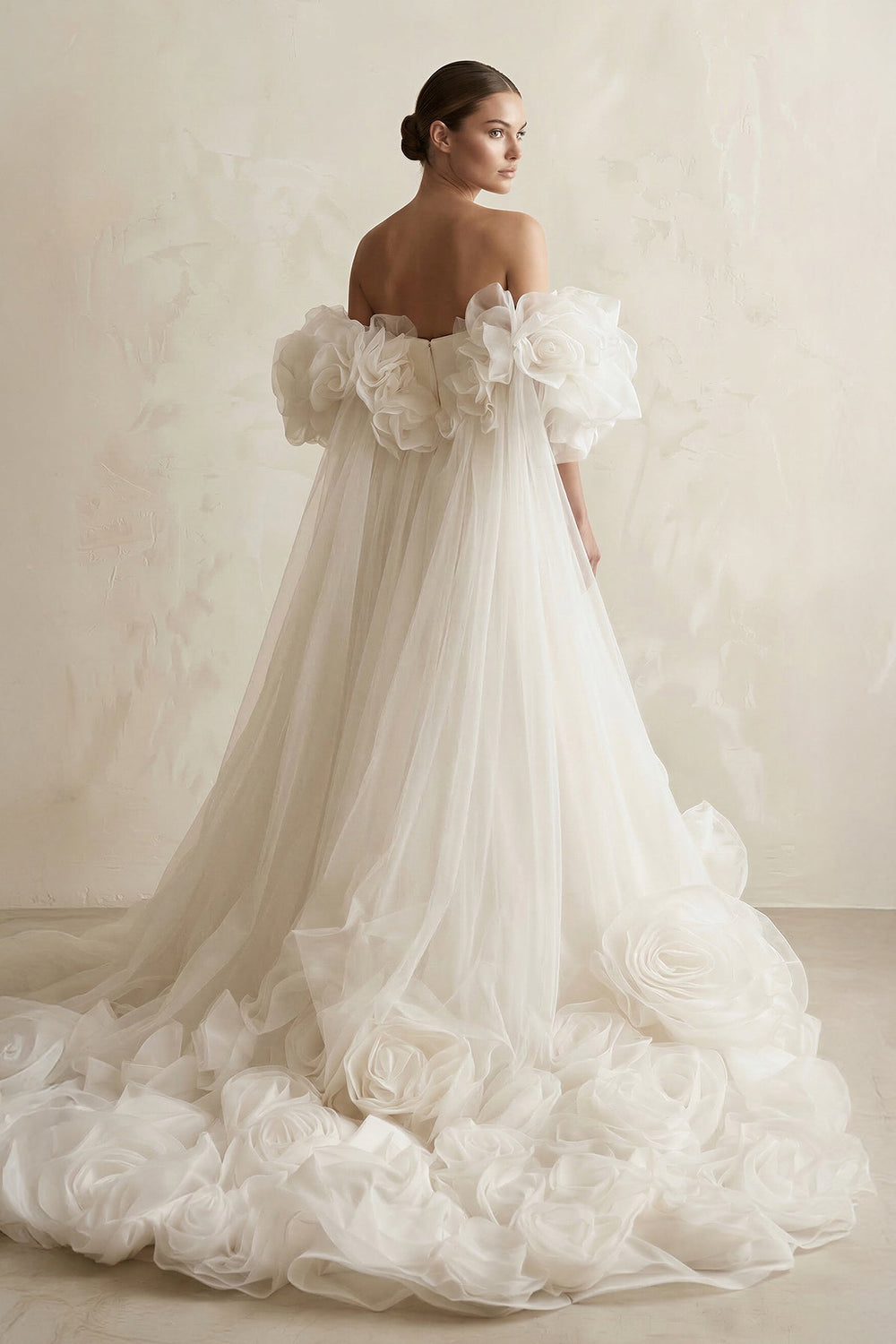 3D - Flower Tulle Strapless A - Line Wedding Dress in Ivory - KISS BRIDAL Wedding Dresses