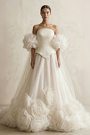 3D - Flower Tulle Strapless A - Line Wedding Dress in Ivory - SHE IS ME Wedding Dresses