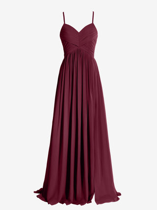 Fuchsia  A Line V Neck Chiffon Bridesmaid Dresses
