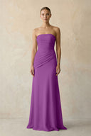 Amethyst Sheath Chiffon Strapless Pleated Bridesmaid Dress in Frost - KISS BRIDAL Bridesmaid Dresses