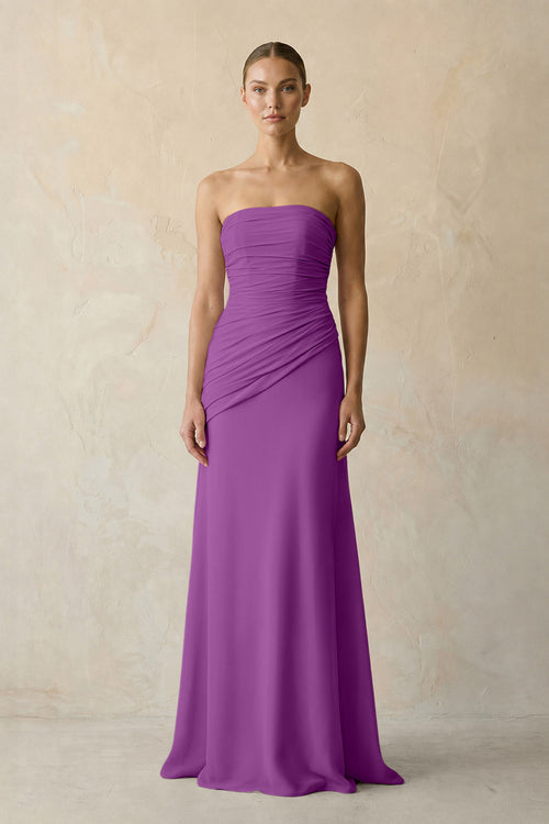 Amethyst Sheath Chiffon Strapless Pleated Bridesmaid Dress in Frost - KISS BRIDAL Bridesmaid Dresses