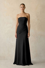 Black Sheath Chiffon Strapless Pleated Bridesmaid Dress in Frost - KISS BRIDAL Bridesmaid Dresses