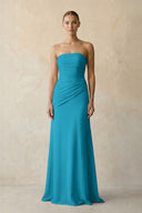 Blue Jay Sheath Chiffon Strapless Pleated Bridesmaid Dress in Frost - KISS BRIDAL Bridesmaid Dresses