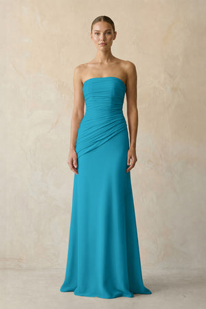 Blue Jay Sheath Chiffon Strapless Pleated Bridesmaid Dress in Frost - KISS BRIDAL Bridesmaid Dresses