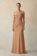 Bronzer Sheath Chiffon Strapless Pleated Bridesmaid Dress in Frost - KISS BRIDAL Bridesmaid Dresses