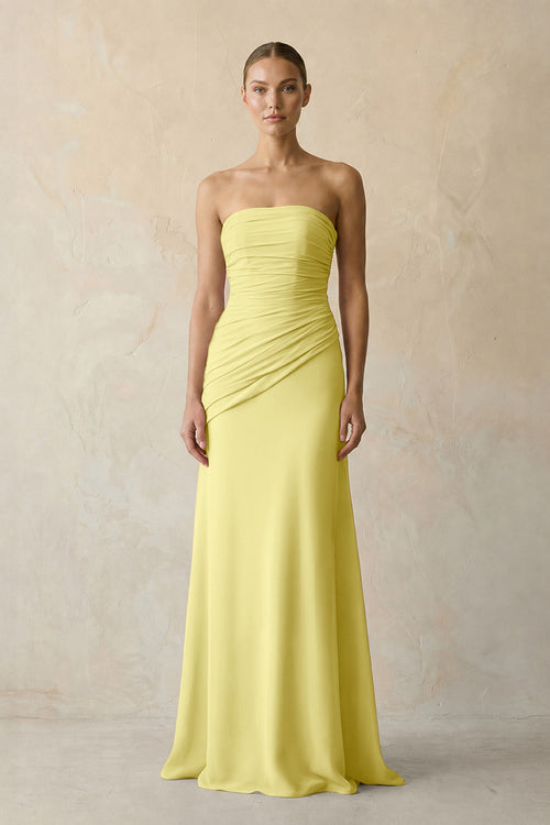 Buttercup Sheath Chiffon Strapless Pleated Bridesmaid Dress in Frost - KISS BRIDAL Bridesmaid Dresses
