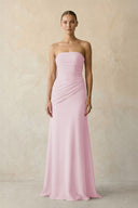 Candy Pink Sheath Chiffon Strapless Pleated Bridesmaid Dress in Matcha - KISS BRIDAL Bridesmaid Dresses