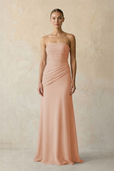 Champagne Rose Sheath Chiffon Strapless Pleated Bridesmaid Dress in Matcha - KISS BRIDAL Bridesmaid Dresses