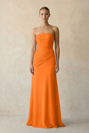 Cinnamon Sheath Chiffon Strapless Pleated Bridesmaid Dress in Frost - KISS BRIDAL Bridesmaid Dresses