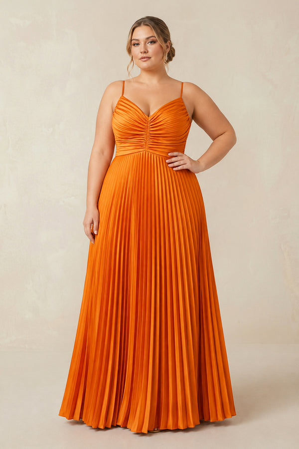 Cami Strap Pleated A-Line Bridesmaid Dress in Cinnamon