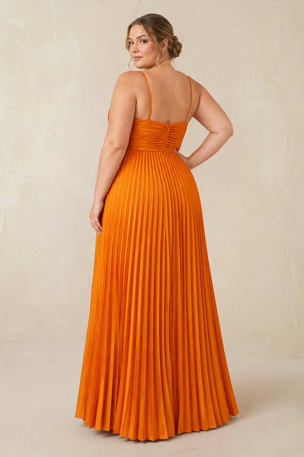 Cami Strap Pleated A-Line Bridesmaid Dress in Cinnamon