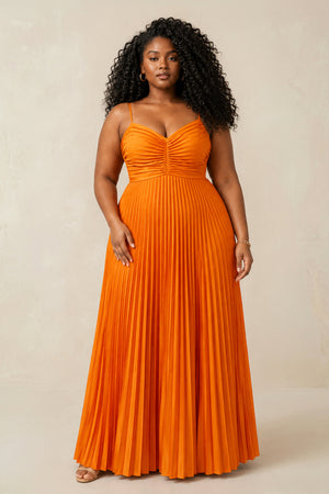 Cami Strap Pleated A-Line Bridesmaid Dress in Cinnamon