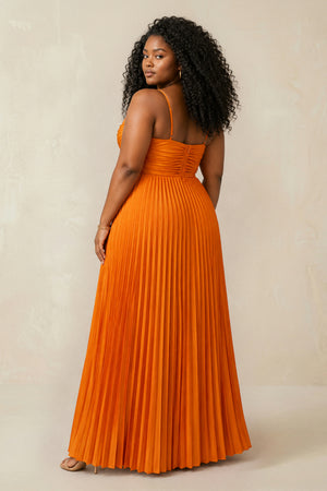 Cami Strap Pleated A-Line Bridesmaid Dress in Cinnamon