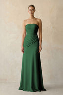 Dark Green Sheath Chiffon Strapless Pleated Bridesmaid Dress in Frost - KISS BRIDAL Bridesmaid Dresses