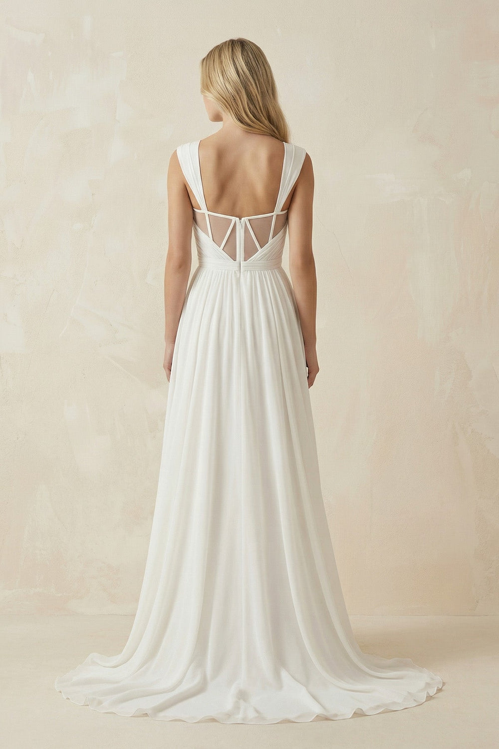 Diamond White Chiffon A-Line Sweetheart Wedding Dress With Slit