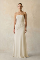 Dove Gray Sheath Chiffon Strapless Pleated Bridesmaid Dress in Frost - KISS BRIDAL Bridesmaid Dresses