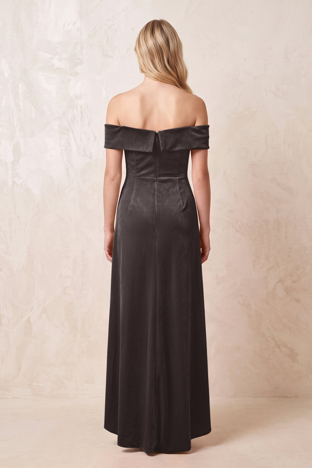 Off-the-Shoulder Sheath Velvet Midi Bridesmaid Dress in Espresso