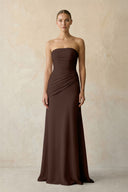 Espresso Sheath Chiffon Strapless Pleated Bridesmaid Dress in Frost - KISS BRIDAL Bridesmaid Dresses