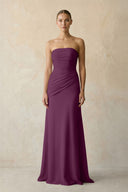 Fig Sheath Chiffon Strapless Pleated Bridesmaid Dress in Frost - KISS BRIDAL Bridesmaid Dresses