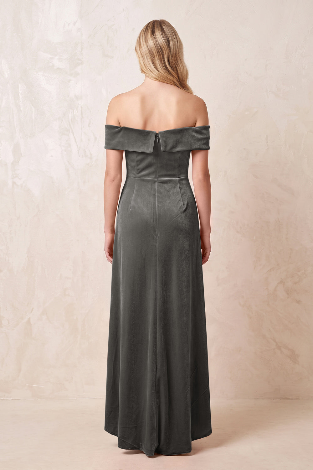Off-the-Shoulder Sheath Velvet Midi Bridesmaid Dress in Frost