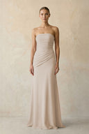 Frost Sheath Chiffon Strapless Pleated Bridesmaid Dress in Frost - KISS BRIDAL Bridesmaid Dresses