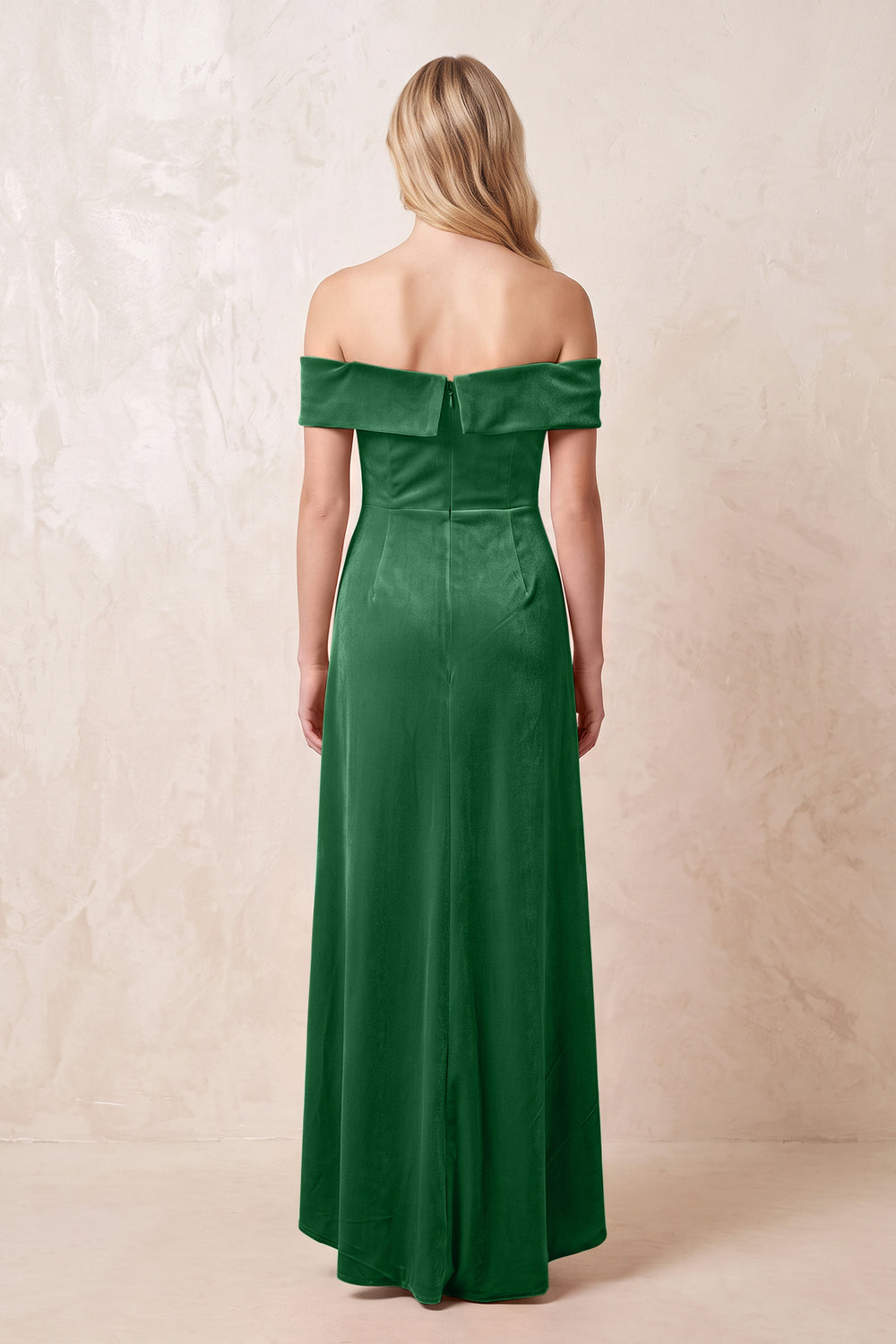 Off-the-Shoulder Sheath Velvet Midi Bridesmaid Dress in Green