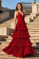 Dark Green A-Line Tiered Floor Length Chiffon Bridesmaid Dress - KISSBRIDAL PROM DRESSES