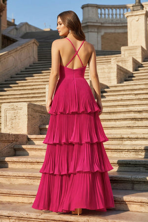 Dark Green A-Line Tiered Floor Length Chiffon Bridesmaid Dress - KISSBRIDAL PROM DRESSES