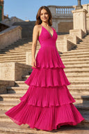 Dark Green A-Line Tiered Floor Length Chiffon Bridesmaid Dress - KISSBRIDAL PROM DRESSES