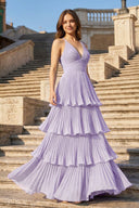 Dark Green A-Line Tiered Floor Length Chiffon Bridesmaid Dress - KISSBRIDAL PROM DRESSES