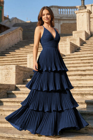 Dark Green A-Line Tiered Floor Length Chiffon Bridesmaid Dress - KISSBRIDAL PROM DRESSES
