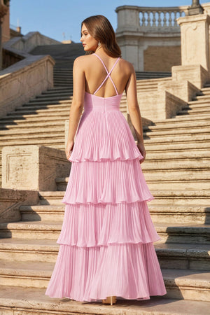 Dark Green A-Line Tiered Floor Length Chiffon Bridesmaid Dress - KISSBRIDAL PROM DRESSES