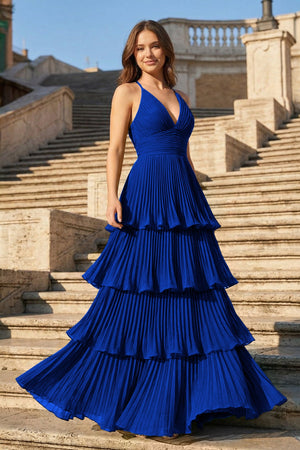 Dark Green A-Line Tiered Floor Length Chiffon Bridesmaid Dress - KISSBRIDAL PROM DRESSES