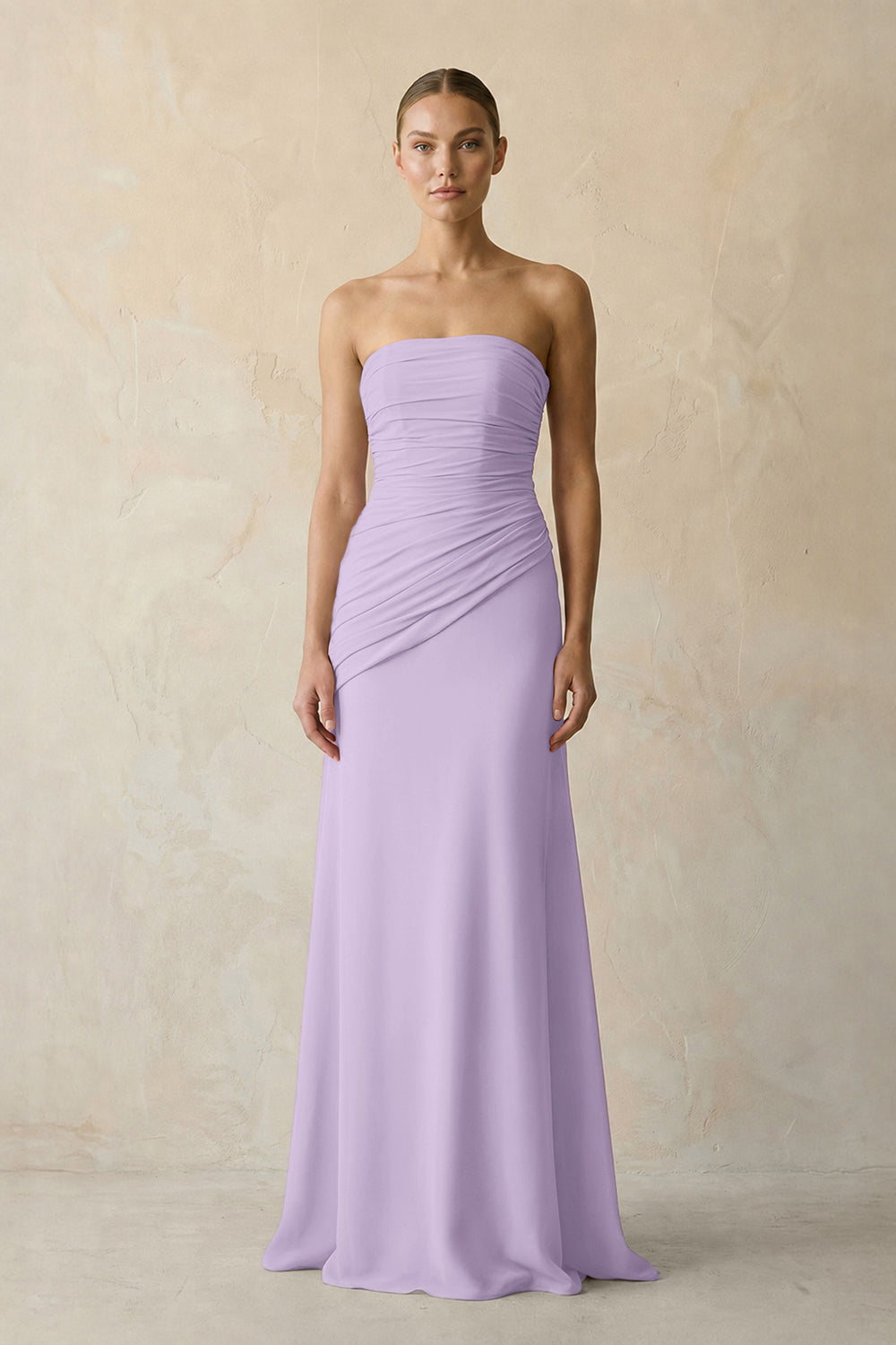 Sheath Chiffon Strapless Pleated Bridesmaid Dress in Lavender