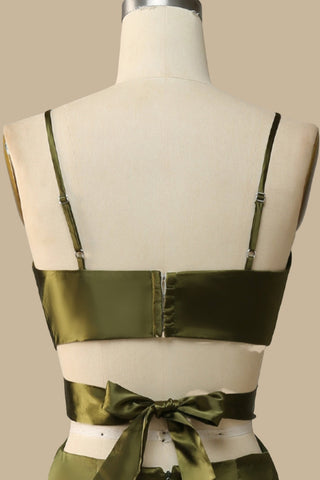 Olive Green V-Neck Cutout Maxi Dress with Spaghetti Straps
