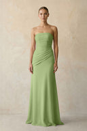 Matcha Sheath Chiffon Strapless Pleated Bridesmaid Dress in Matcha - KISS BRIDAL Bridesmaid Dresses