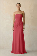 Merlot Sheath Chiffon Strapless Pleated Bridesmaid Dress in Matcha - KISS BRIDAL Bridesmaid Dresses