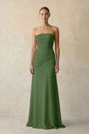 Moss Sheath Chiffon Strapless Pleated Bridesmaid Dress in Frost - KISS BRIDAL Bridesmaid Dresses